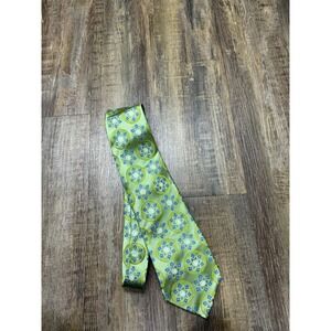 Steve Harvey Collection Mens Silk Tie Lime Green Blue Floral Medallion Classic